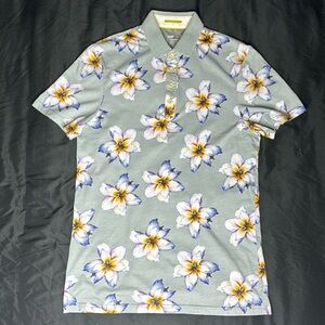 Ted Baker gray with flower pattern polo shirt in size 1 (extra small)
